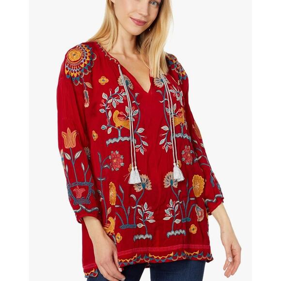 Johnny Was Mayson Tunic Wild Cherry Embroidredd Tassel Top. 3xlarge - Picture 1 of 3